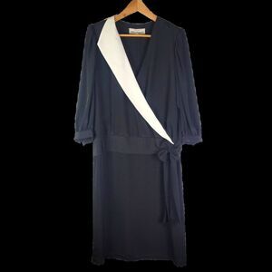 Edith Strauss Elegant Black and White Wrap Front Dress